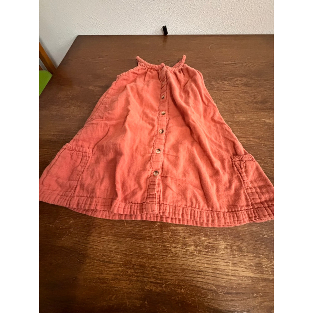 Kate Quinn Dress 6Y Coral Cotton Gauze Sleeveless Button Front A-Line Girls